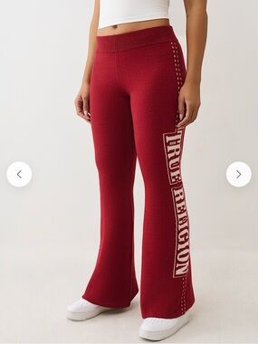 True Religion Red Knit Logo Flare Pants NWT